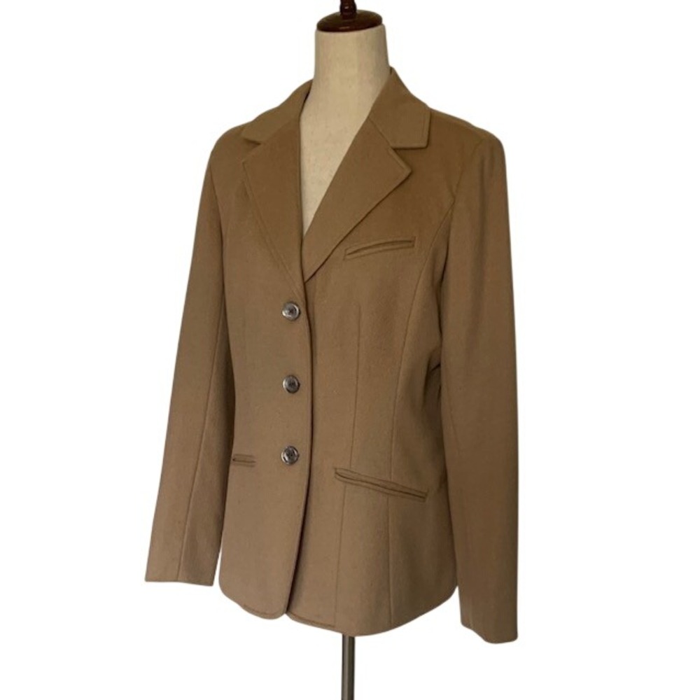 Eddie Bauer Wool Angora Blazer L Tan Minimalist Preppy Old Money Quiet Luxury